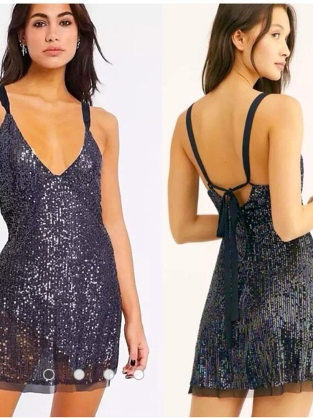 Free People Navy Sequin V-Neck Mini Dress